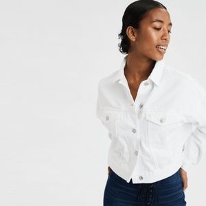AE Cropped White Denim Jacket